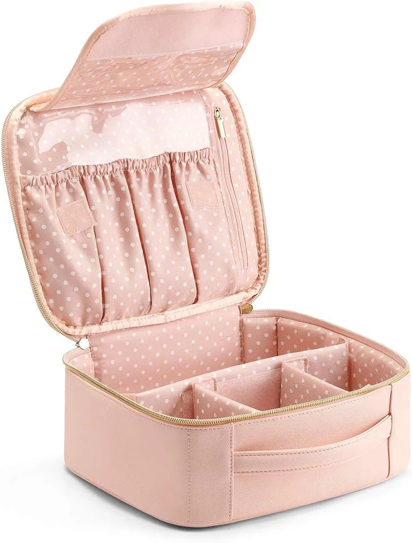 Vlando Toiletry Bag, Large Wash Bag, Travel Cosmetic Make-up Bag, Multi-compartment with Dividers for Cosmetics Makeup Brushes Toiletry Jewelry Accessories, Pink