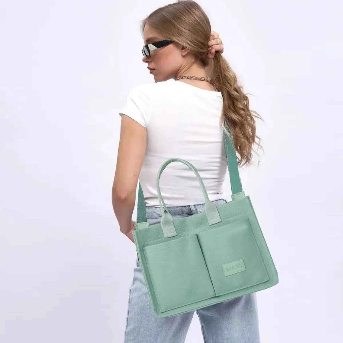 VODIU Canvas Tote Bag for Women,Laptop Bag Work Tote Bag Women Crossbody Purse Handbag Shoulder Travel Messenger Gym Tote