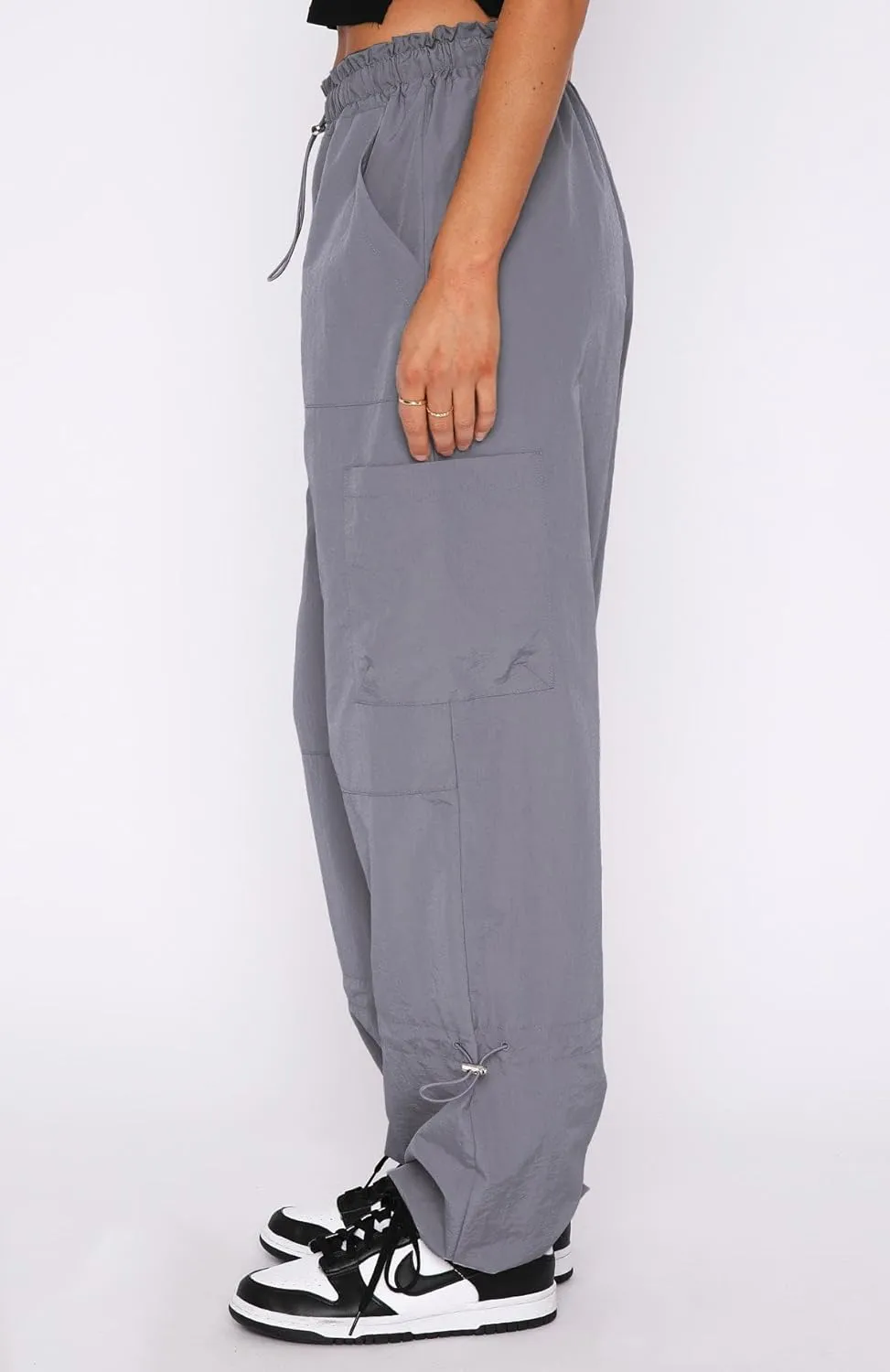 Waitfairy Cargo Pants Women Drawstring Elastic Waist Baggy Parachute Pants Woman Y2K Bottoms with Multiple Pockets