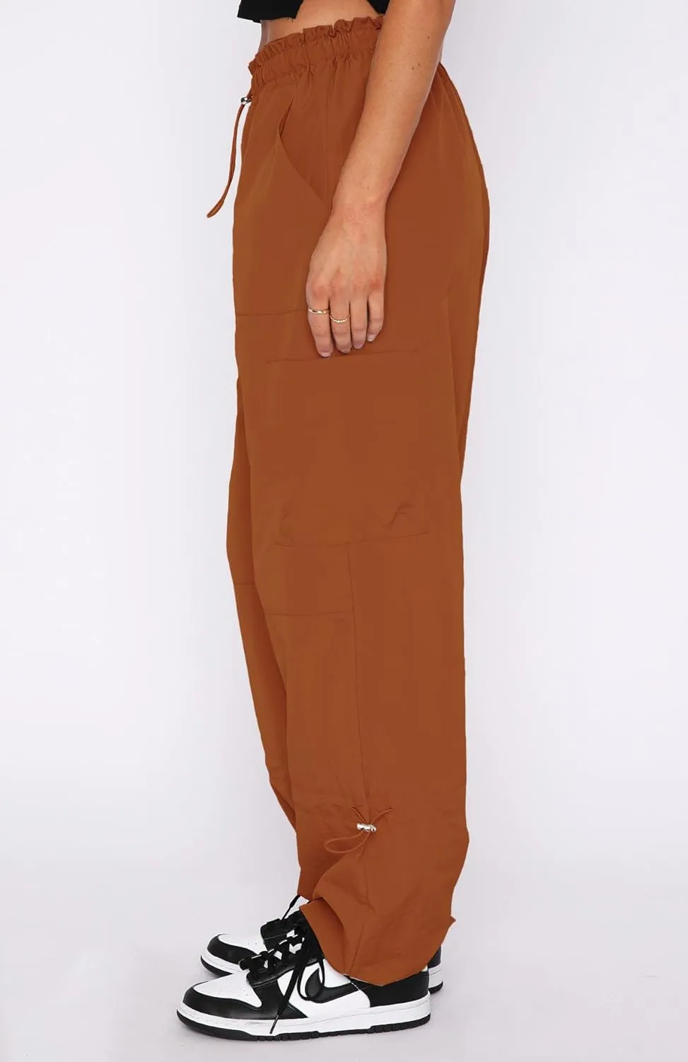 Waitfairy Cargo Pants Women Drawstring Elastic Waist Baggy Parachute Pants Woman Y2K Bottoms with Multiple Pockets