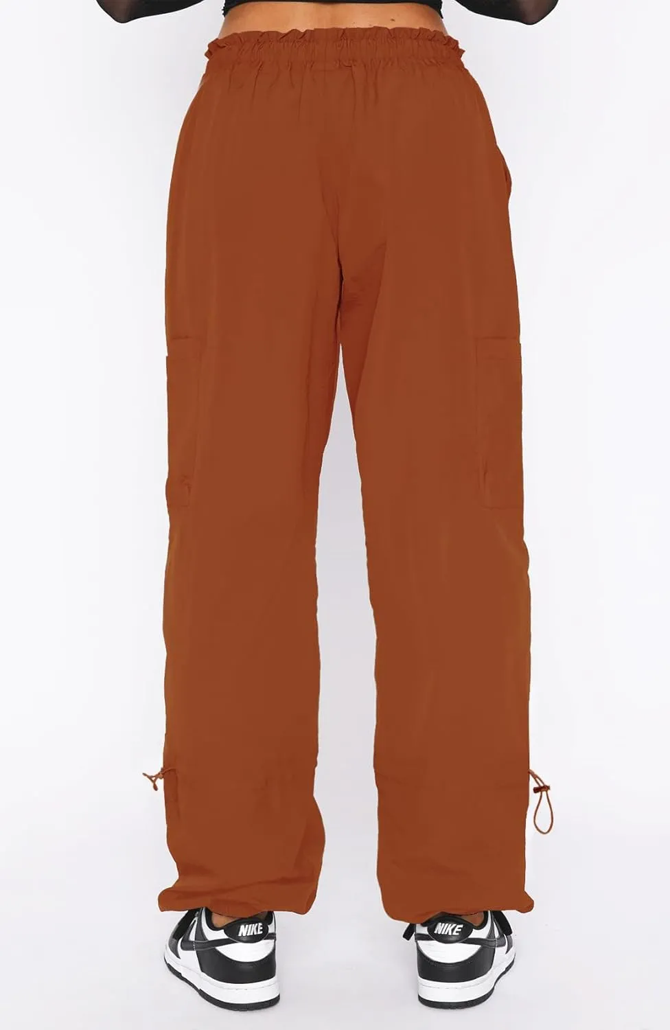 Waitfairy Cargo Pants Women Drawstring Elastic Waist Baggy Parachute Pants Woman Y2K Bottoms with Multiple Pockets