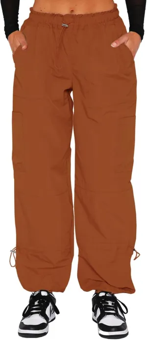 Waitfairy Cargo Pants Women Drawstring Elastic Waist Baggy Parachute Pants Woman Y2K Bottoms with Multiple Pockets