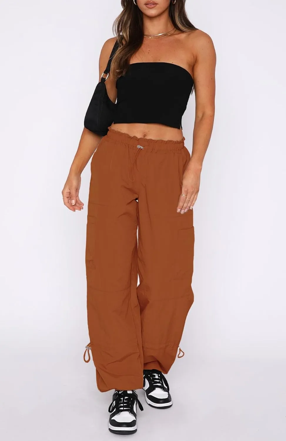 Waitfairy Cargo Pants Women Drawstring Elastic Waist Baggy Parachute Pants Woman Y2K Bottoms with Multiple Pockets