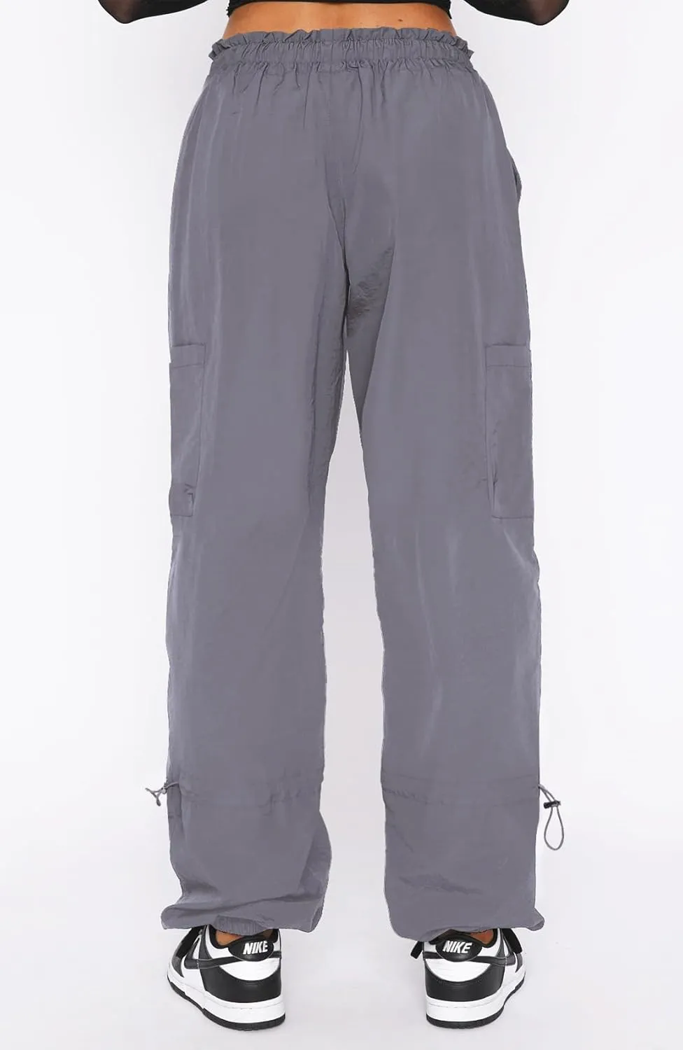 Waitfairy Cargo Pants Women Drawstring Elastic Waist Baggy Parachute Pants Woman Y2K Bottoms with Multiple Pockets