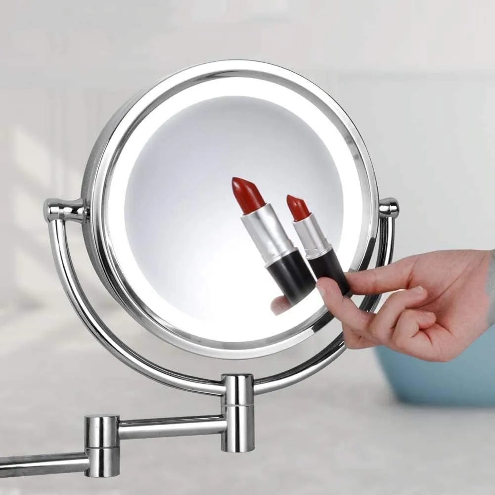 Wall Mounted Makeup Mirror Bathroom Mirror Wall Mirror 3X Magnification Cosmetic Mirror Double Sided Swivel Extendable LED for Bathroom, Spa, Plugging in,Chrome(Chrome)