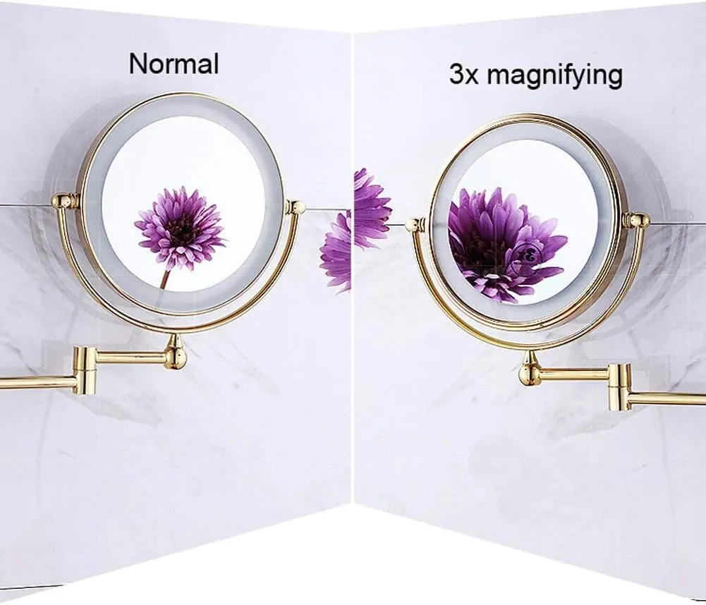 Wall Mounted Makeup Mirror Bathroom Mirror Wall Mirror 3X Magnification Cosmetic Mirror Double Sided Swivel Extendable LED for Bathroom, Spa, Plugging in,Chrome(Chrome)