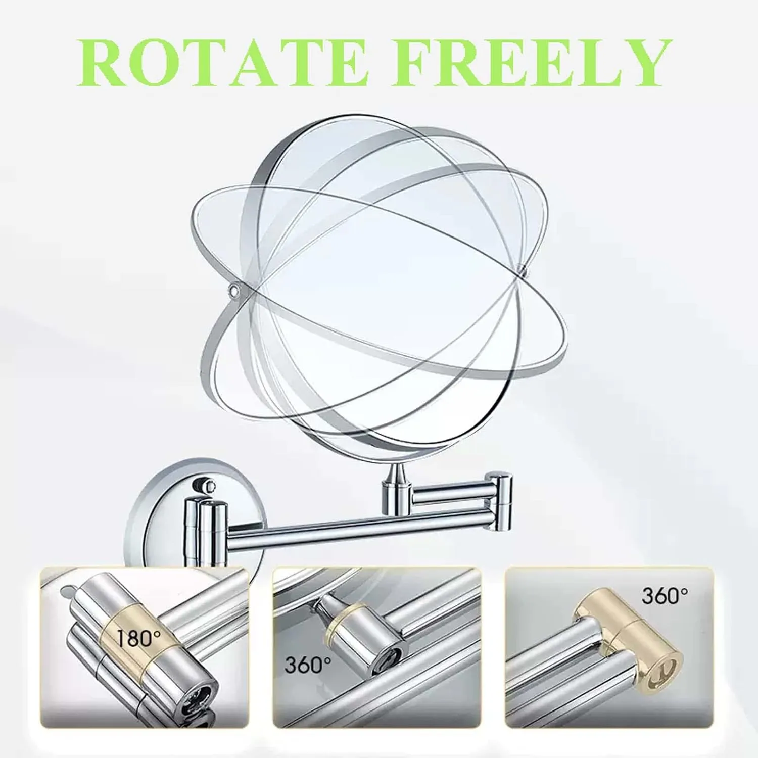 Wall Mounted Makeup Mirror, Two-Sided Swivel Extendable Bathroom Mirror, 1X/3X/5X/7X/10X Magnifying Vanity Mirror, 360° Swivel Extendable Round Shaving Mirror, Use for Makeup Application
