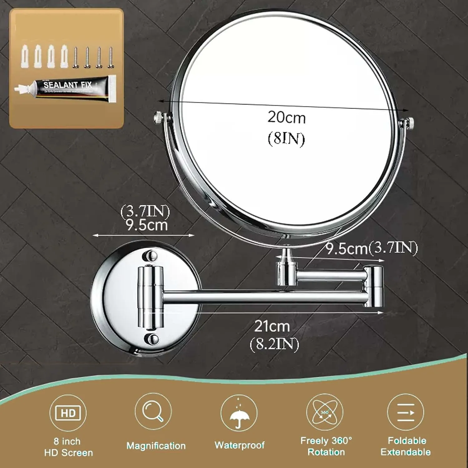 Wall Mounted Makeup Mirror, Two-Sided Swivel Extendable Bathroom Mirror, 1X/3X/5X/7X/10X Magnifying Vanity Mirror, 360° Swivel Extendable Round Shaving Mirror, Use for Makeup Application