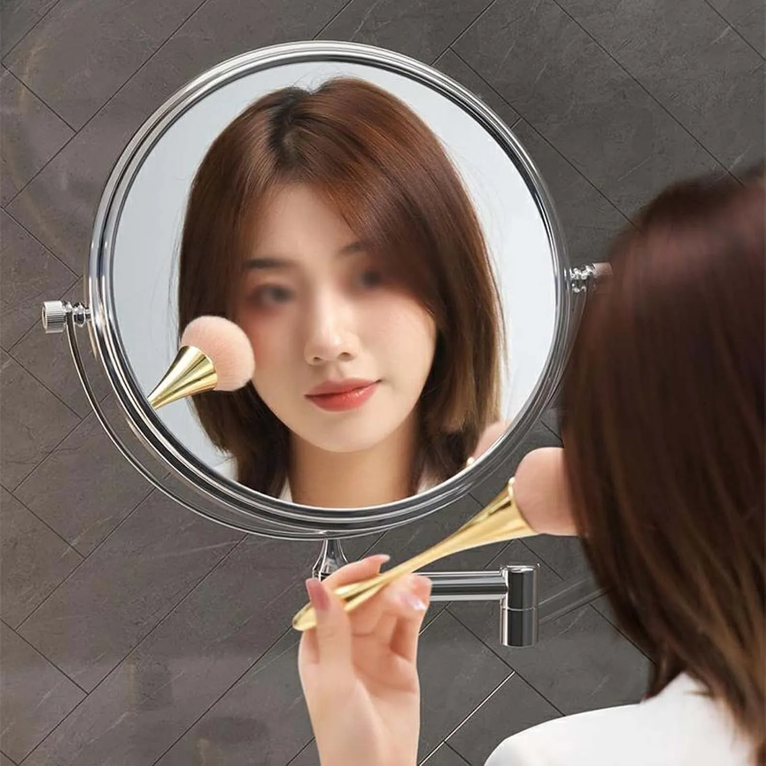 Wall Mounted Makeup Mirror, Two-Sided Swivel Extendable Bathroom Mirror, 1X/3X/5X/7X/10X Magnifying Vanity Mirror, 360° Swivel Extendable Round Shaving Mirror, Use for Makeup Application