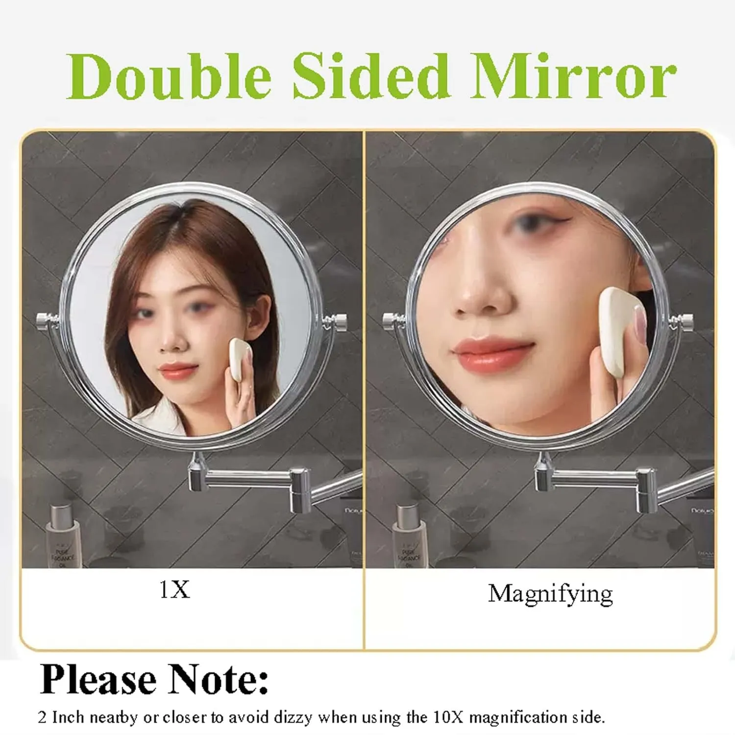 Wall Mounted Makeup Mirror, Two-Sided Swivel Extendable Bathroom Mirror, 1X/3X/5X/7X/10X Magnifying Vanity Mirror, 360° Swivel Extendable Round Shaving Mirror, Use for Makeup Application