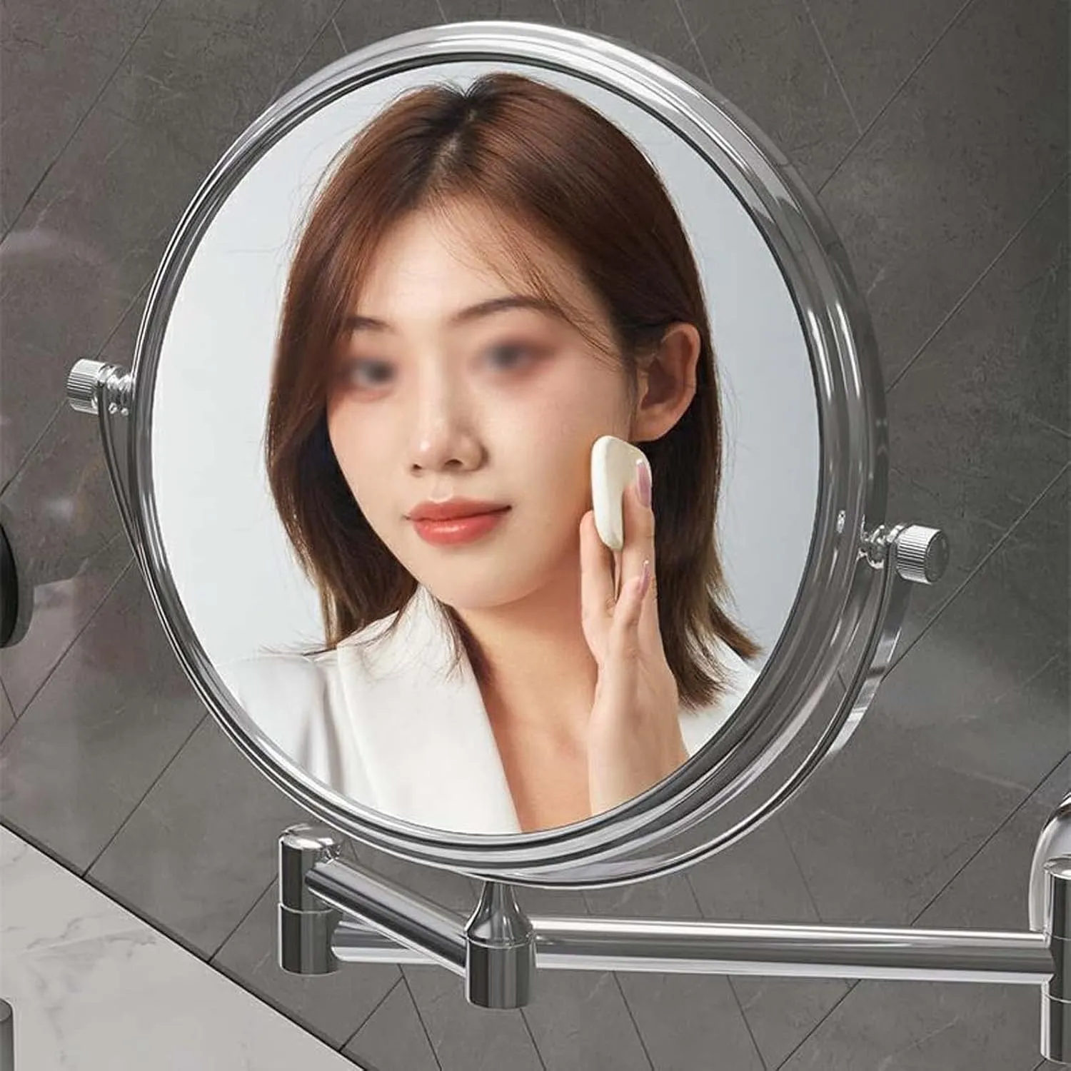 Wall Mounted Makeup Mirror, Two-Sided Swivel Extendable Bathroom Mirror, 1X/3X/5X/7X/10X Magnifying Vanity Mirror, 360° Swivel Extendable Round Shaving Mirror, Use for Makeup Application