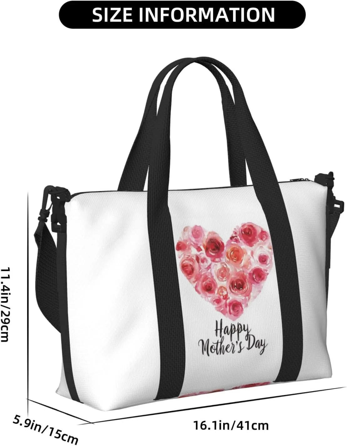 Watercolor heart pink roses print Travel Duffel Bag, Sports Tote Gym Bag, Swim Pool Bag Large Shoulder Tote Bag for Beach Weekender