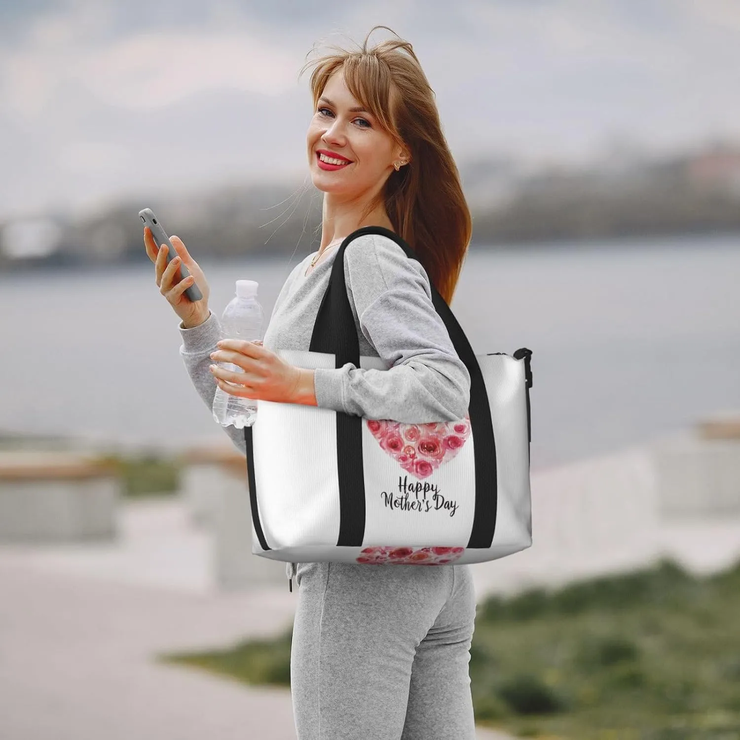 Watercolor heart pink roses print Travel Duffel Bag, Sports Tote Gym Bag, Swim Pool Bag Large Shoulder Tote Bag for Beach Weekender