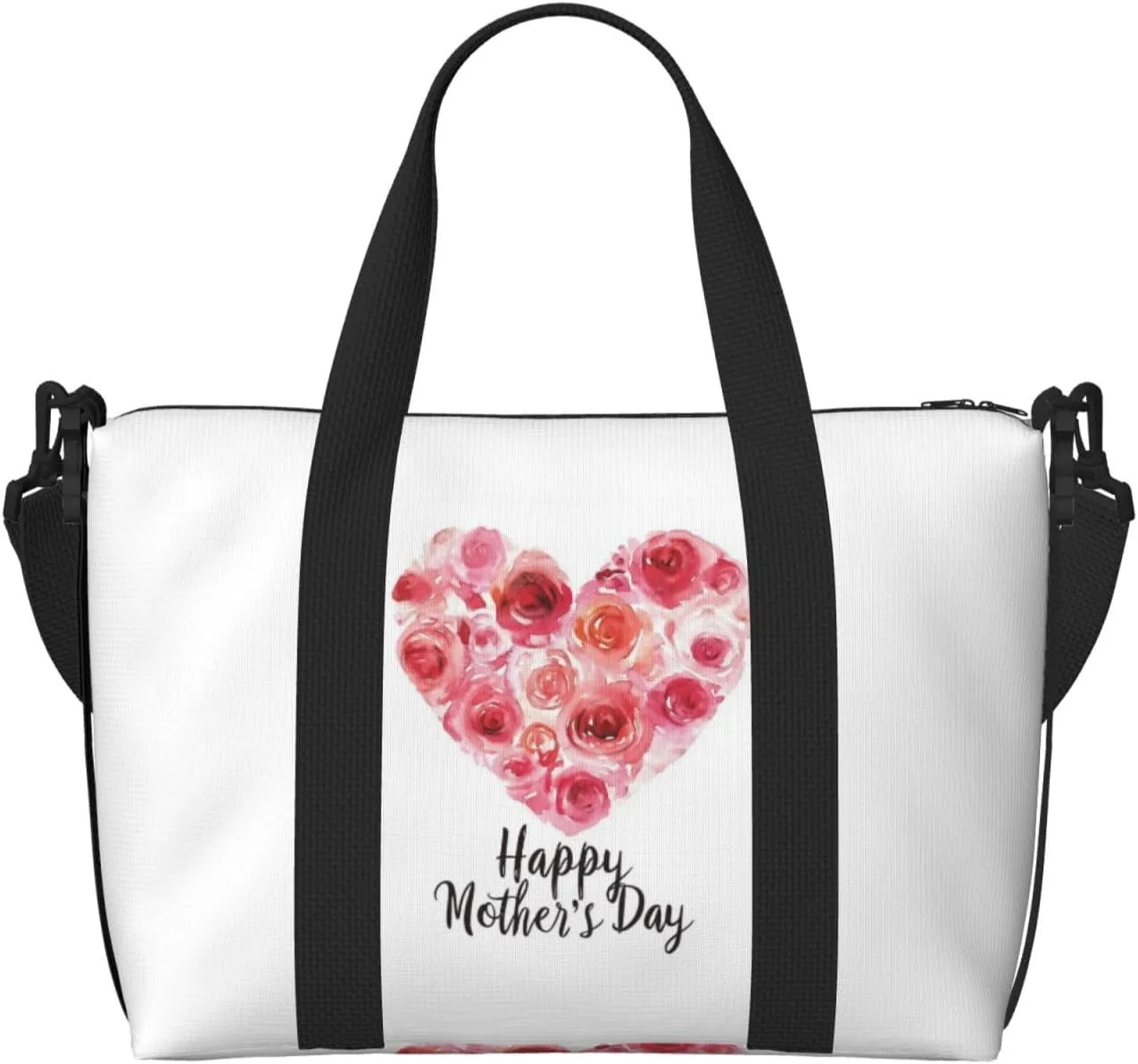 Watercolor heart pink roses print Travel Duffel Bag, Sports Tote Gym Bag, Swim Pool Bag Large Shoulder Tote Bag for Beach Weekender