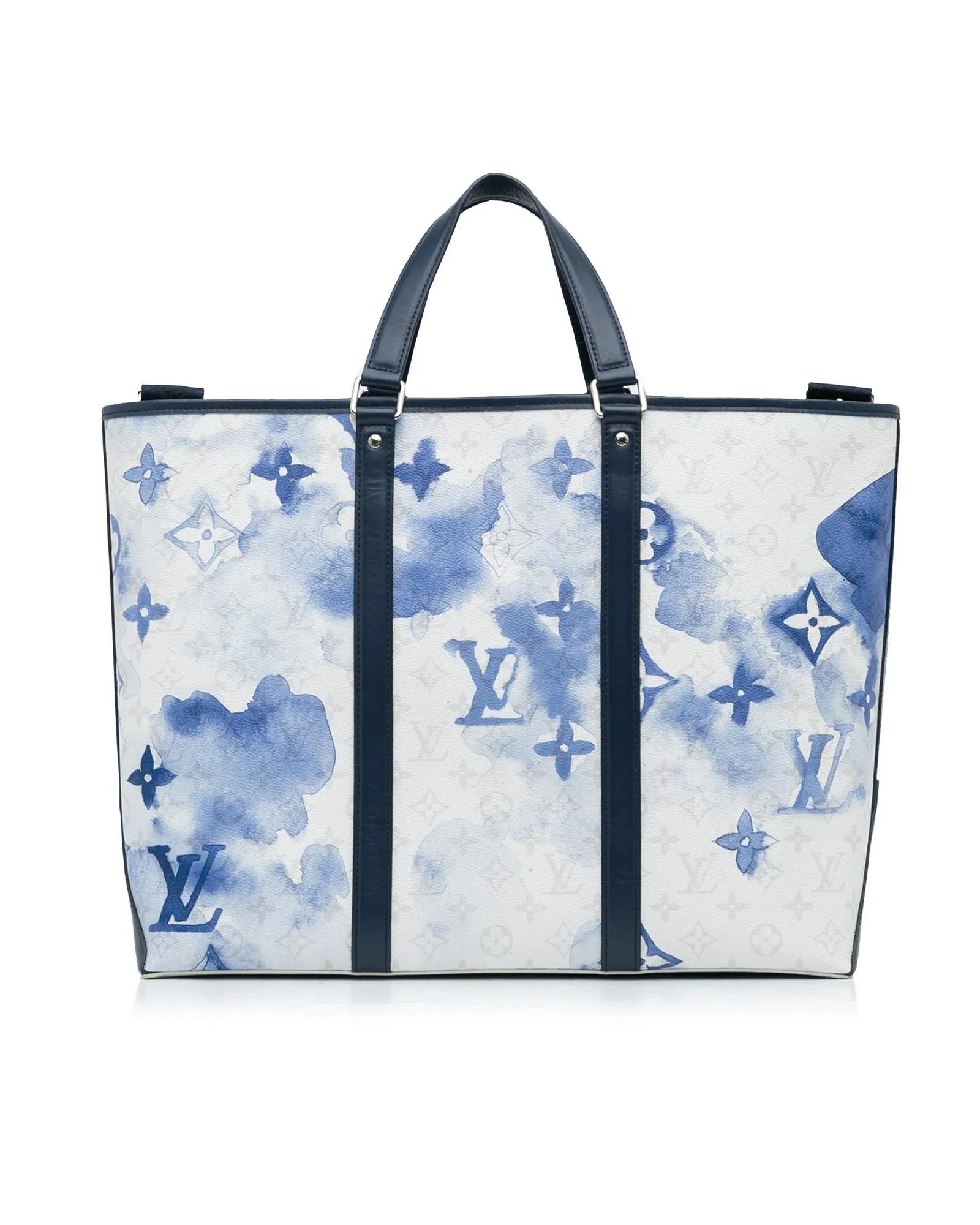 Watercolor Monogram Tote Bag Blue Style