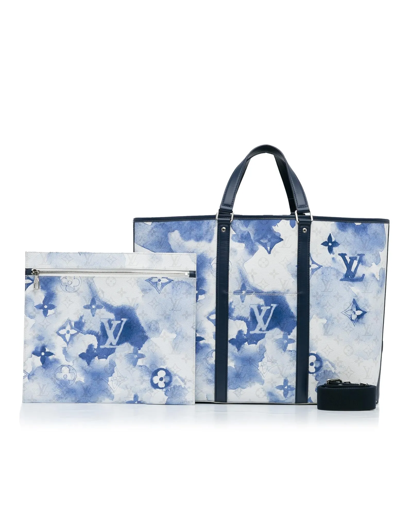Watercolor Monogram Tote Bag Blue Style