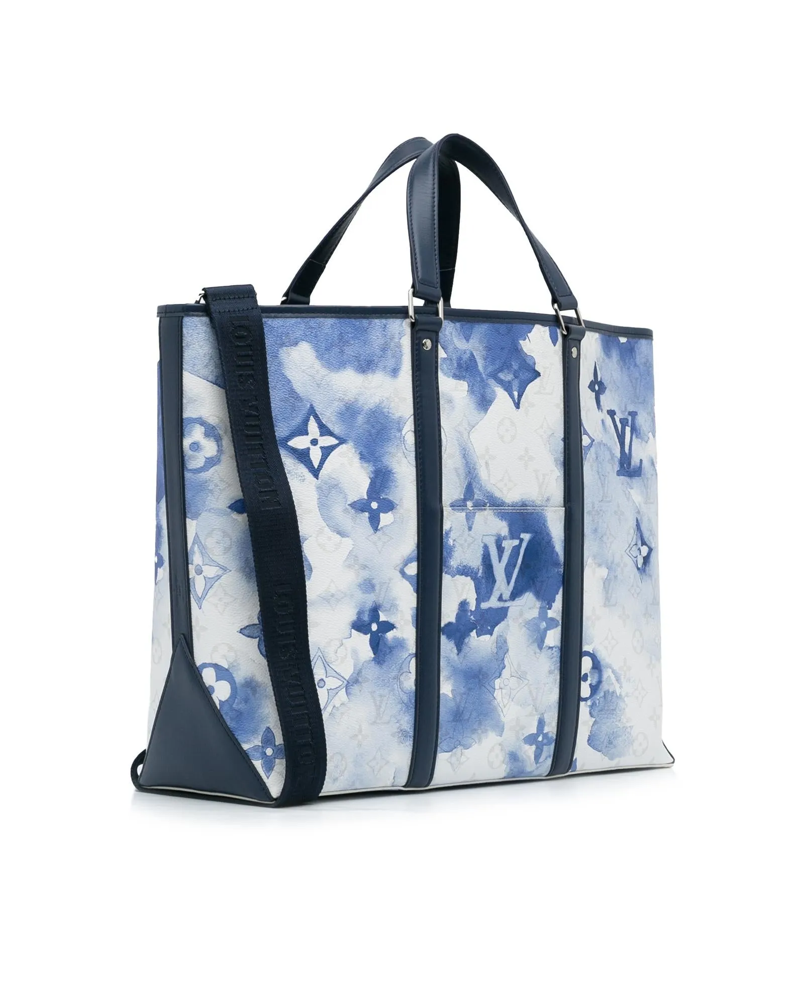 Watercolor Monogram Tote Bag Blue Style