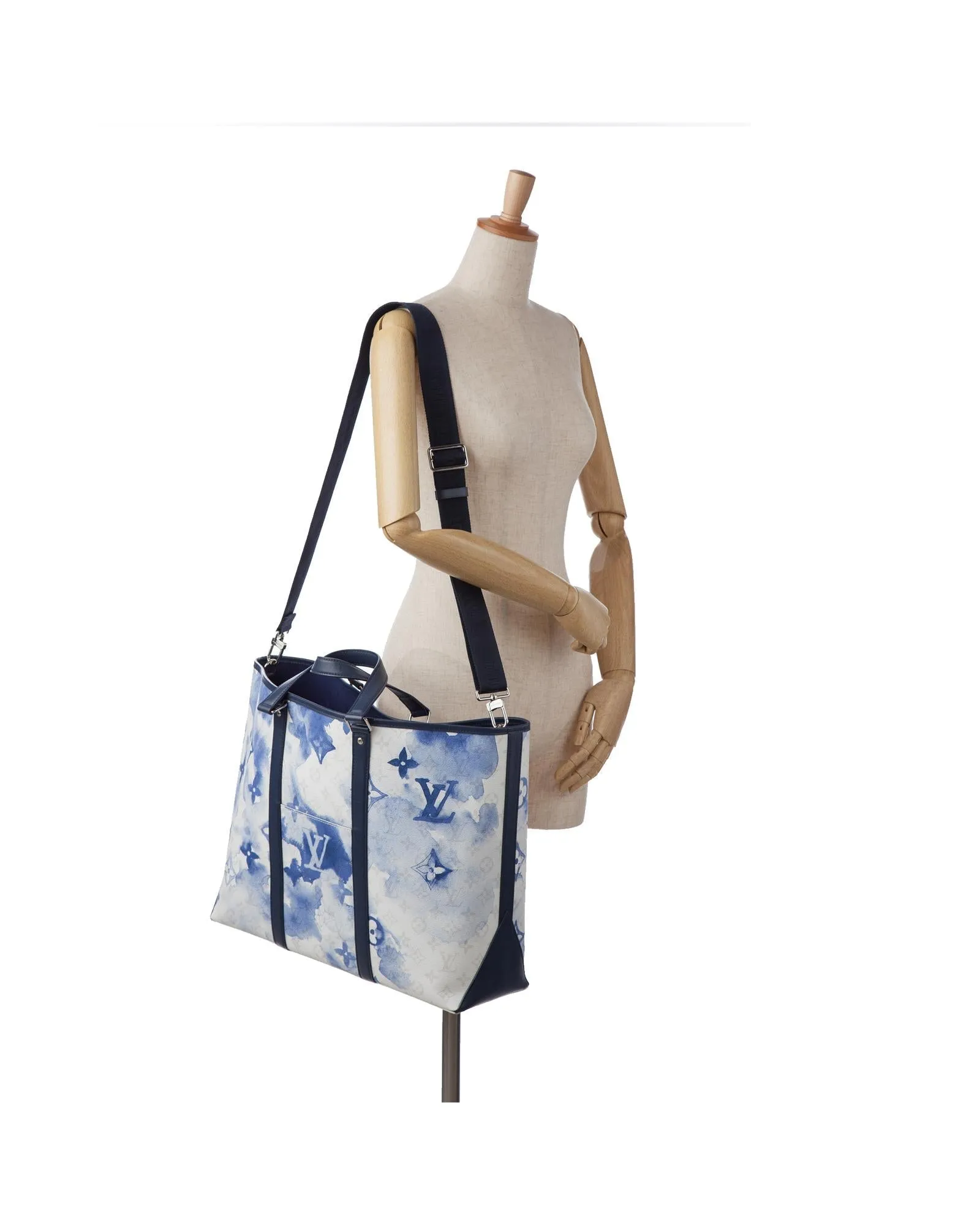 Watercolor Monogram Tote Bag Blue Style