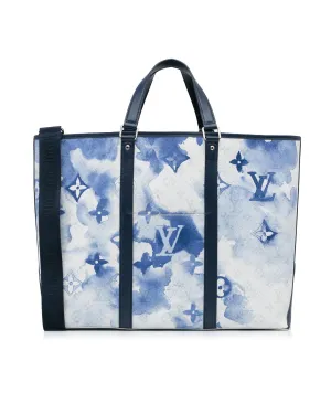 Watercolor Monogram Tote Bag Blue Style