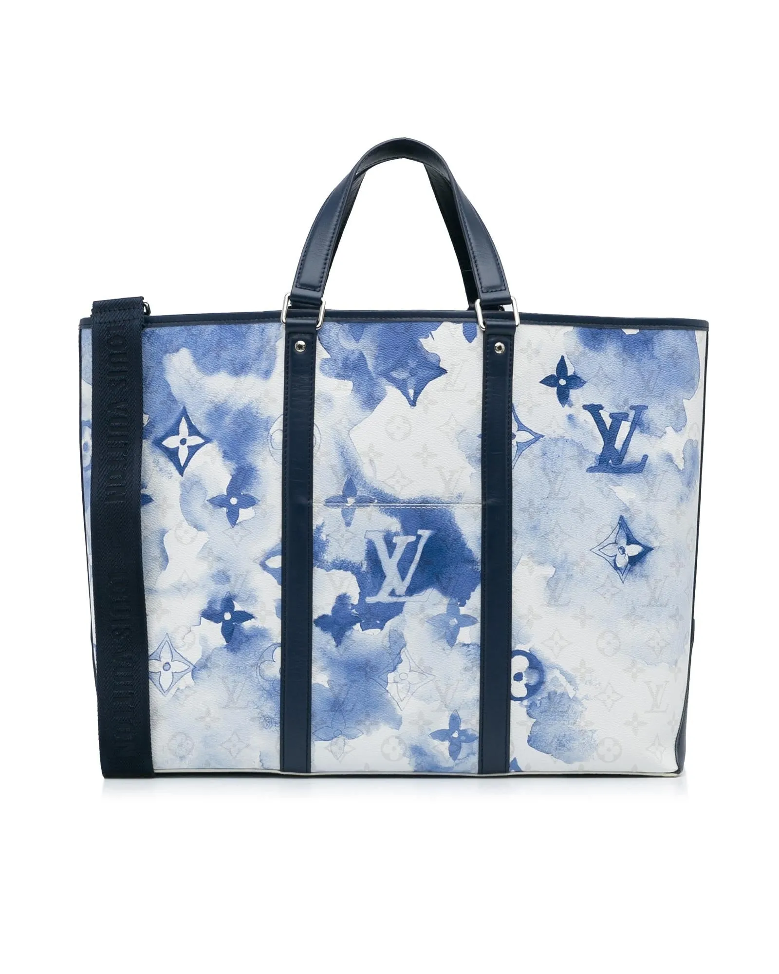 Watercolor Monogram Tote Bag Blue Style