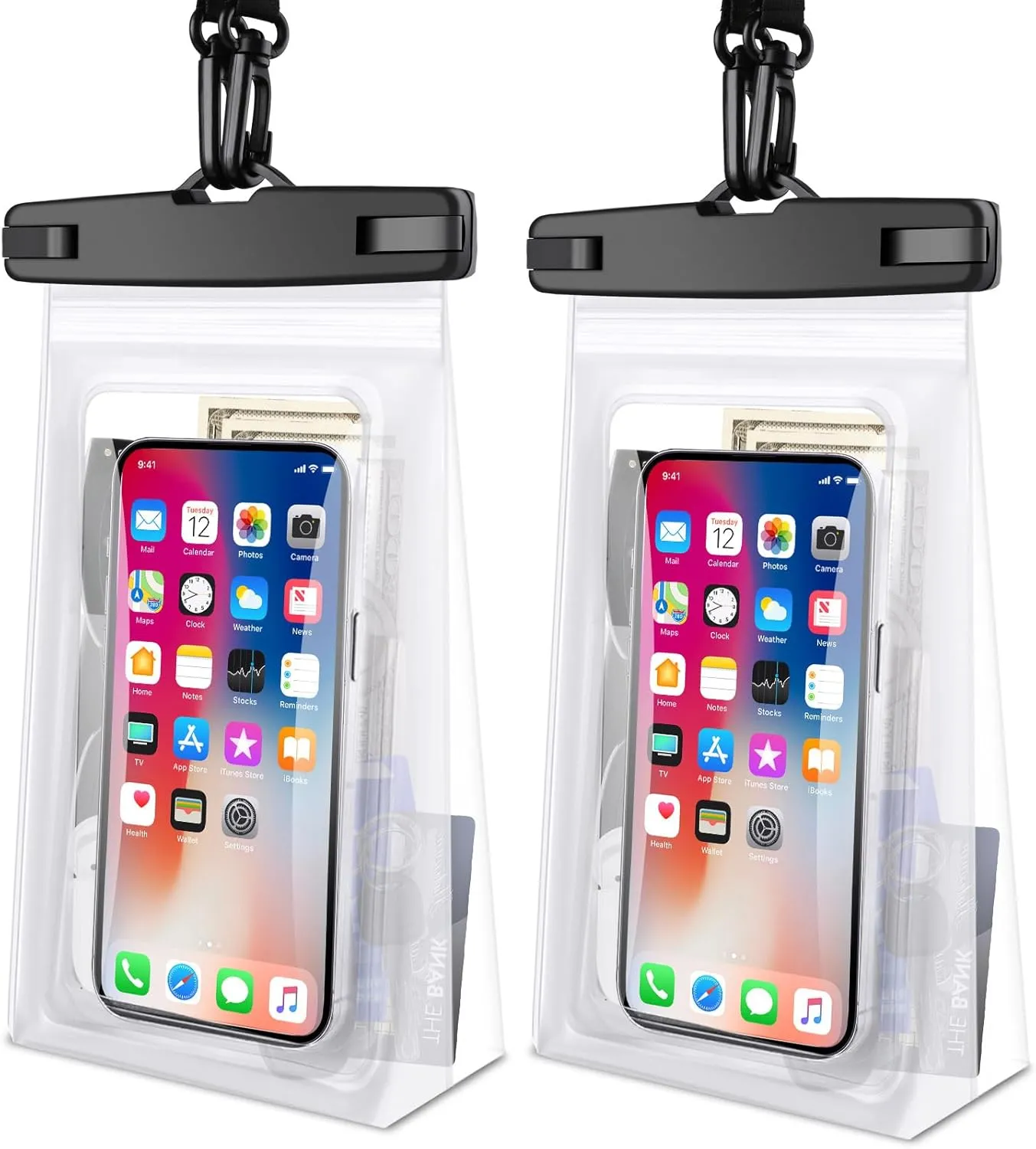 Waterproof Phone Pouch Bag Floating with Zip Lock Seal, 2 Pack 9" Cell Phone Dry Bag for iPhone 16 15 14 13 12 11 Plus Pro Max Samsung S20-S24 Ultra, Water Proof Case Holder for Swimming White