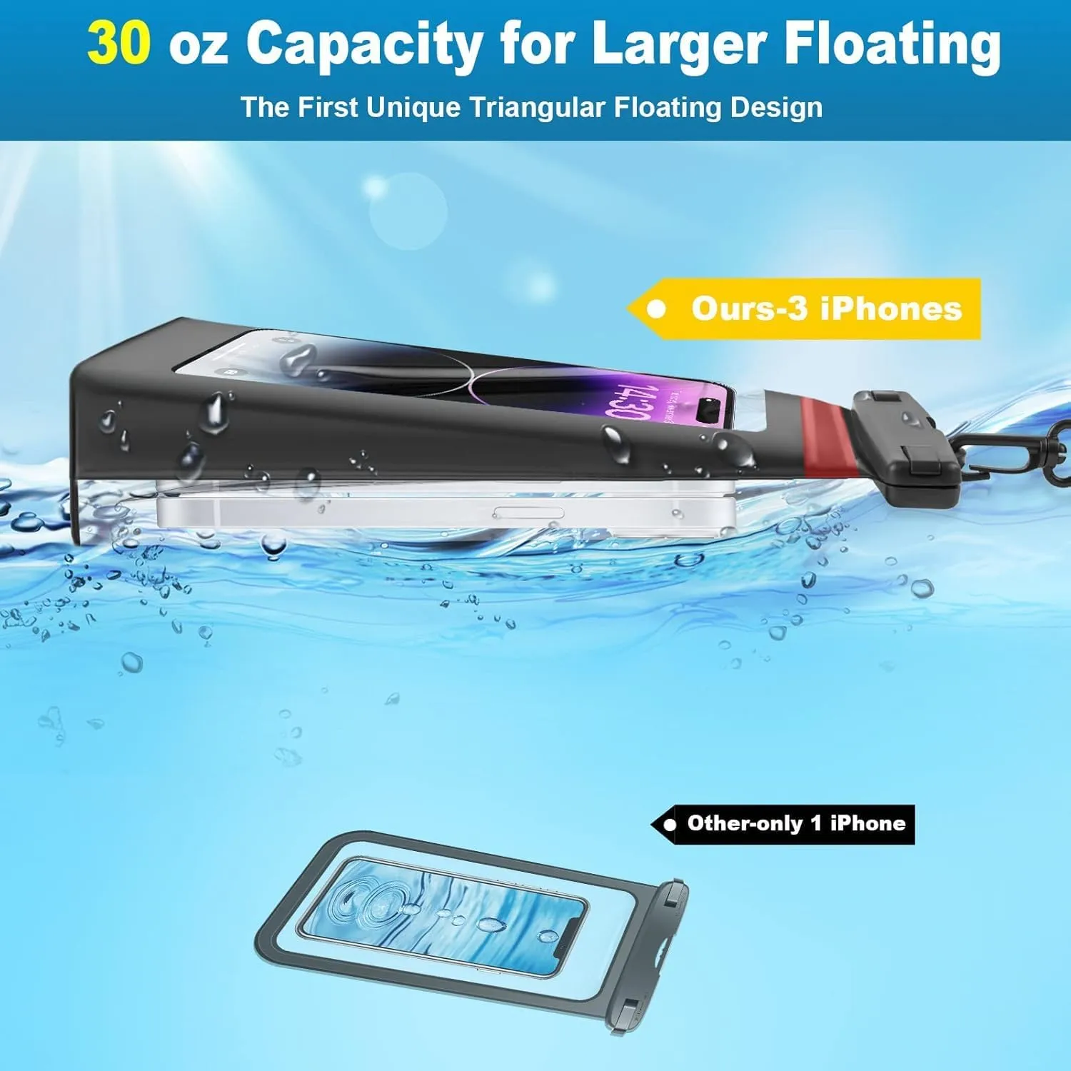 Waterproof Phone Pouch Bag Floating with Zip Lock Seal, 2 Pack 9" Cell Phone Dry Bag for iPhone 16 15 14 13 12 11 Plus Pro Max Samsung S20-S24 Ultra, Water Proof Case Holder for Swimming White