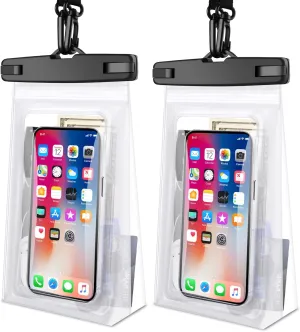 Waterproof Phone Pouch Bag Floating with Zip Lock Seal, 2 Pack 9" Cell Phone Dry Bag for iPhone 16 15 14 13 12 11 Plus Pro Max Samsung S20-S24 Ultra, Water Proof Case Holder for Swimming White