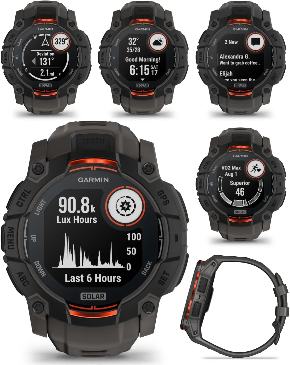 Wearable4U Garmin Instinct 3 Solar 50 mm, Rugged Outdoor GPS Smartwatch, Built-in Flashlight, Up to 40 Days of Battery Life, Black with Charcoal Band Bundle