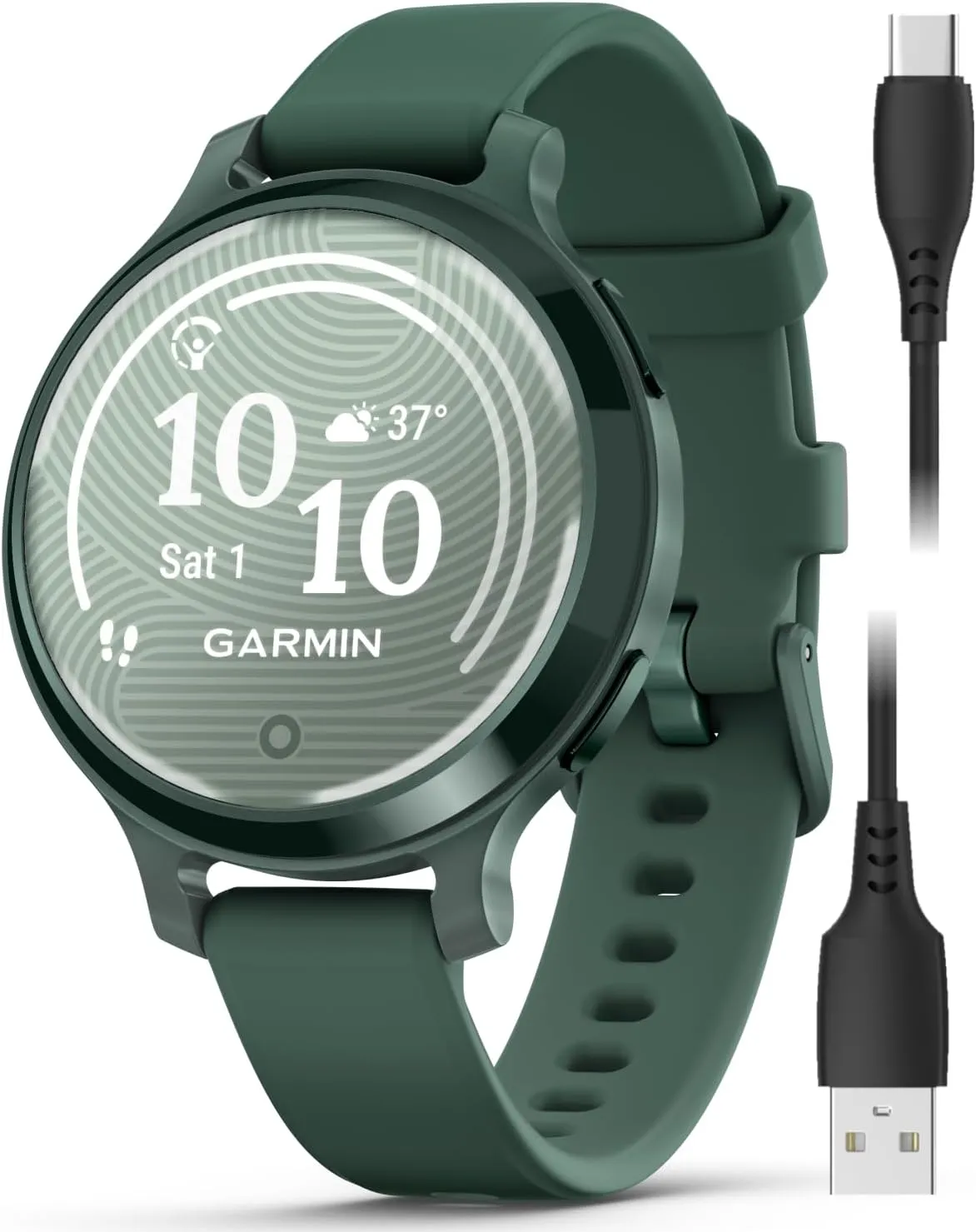 Wearable4U Garmin Lily 2 Active, Jasper Green with Jasper Green Silicone Band, Smartwatch, Built-in GPS, Hidden Display, Patterned Lens, Up to 9 Days Battery Life w Power Bank Bundle