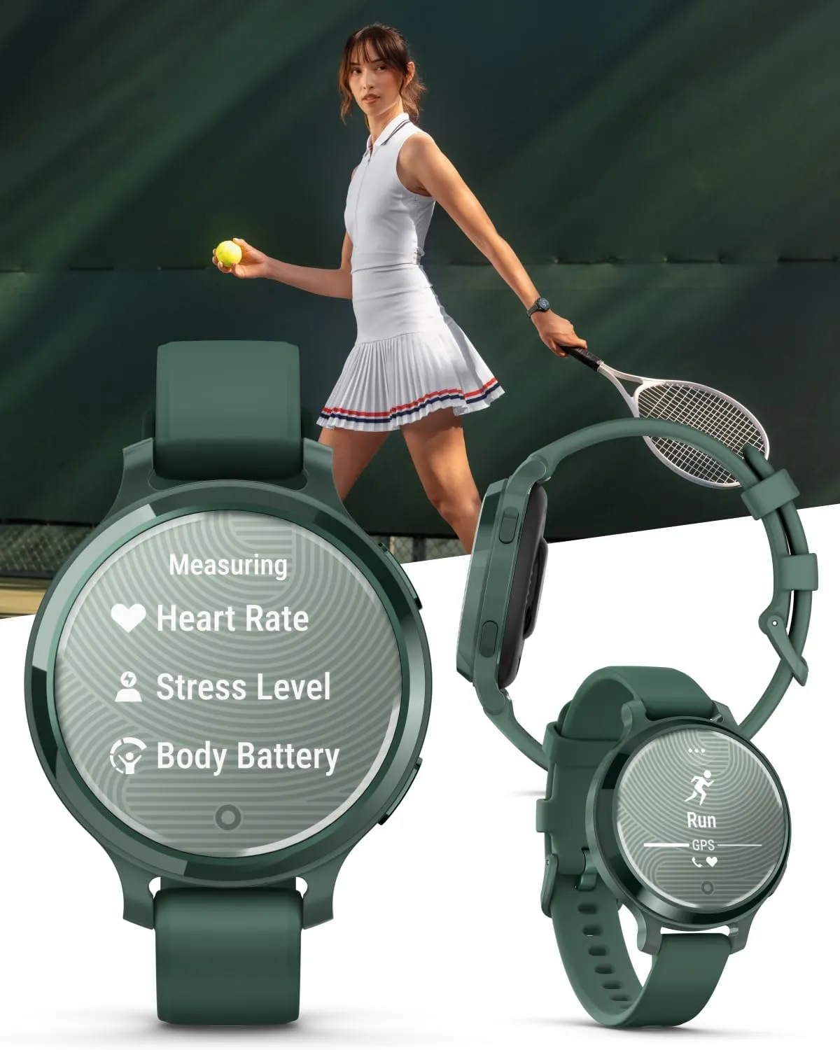 Wearable4U Garmin Lily 2 Active, Jasper Green with Jasper Green Silicone Band, Smartwatch, Built-in GPS, Hidden Display, Patterned Lens, Up to 9 Days Battery Life w Power Bank Bundle
