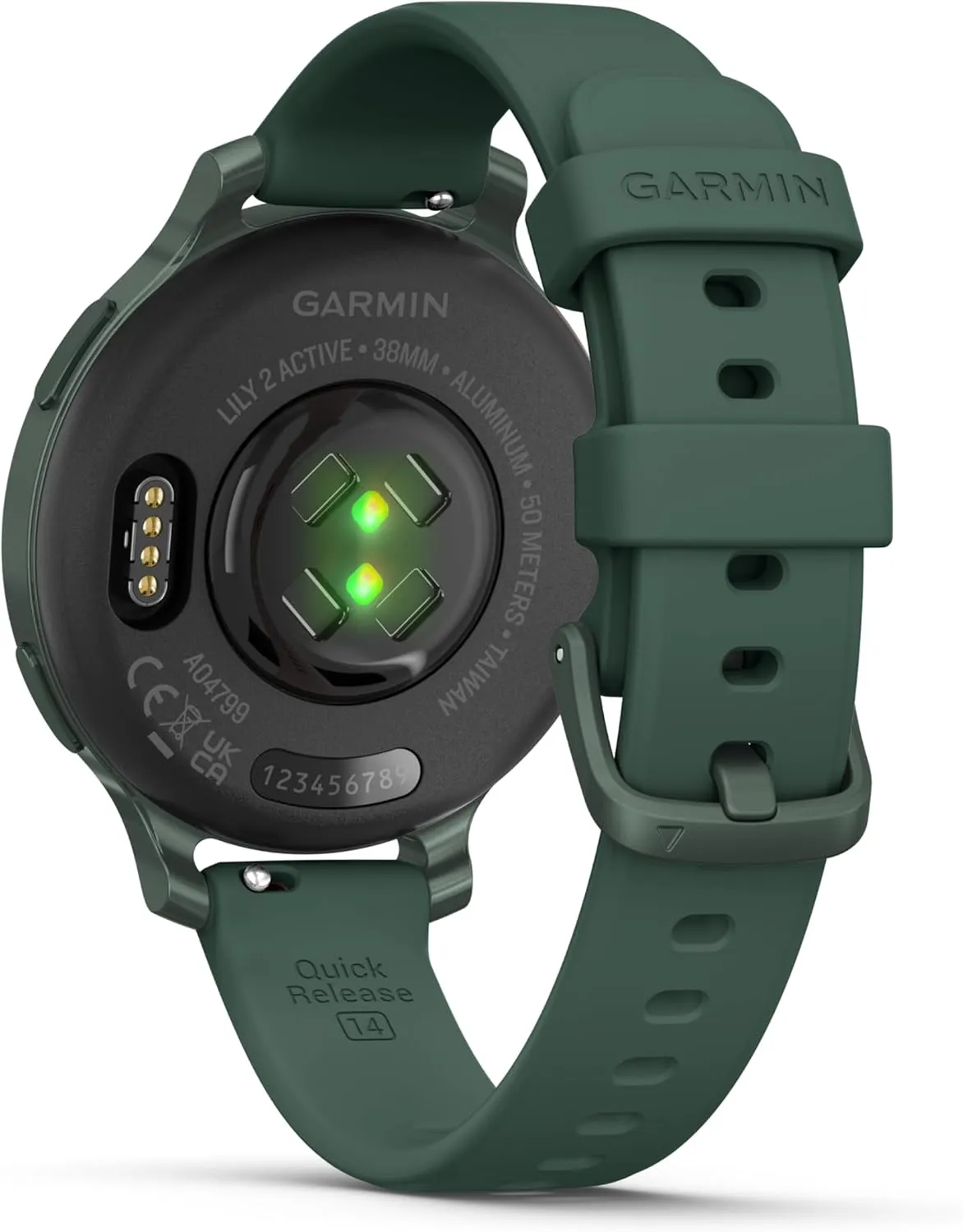 Wearable4U Garmin Lily 2 Active, Jasper Green with Jasper Green Silicone Band, Smartwatch, Built-in GPS, Hidden Display, Patterned Lens, Up to 9 Days Battery Life w Power Bank Bundle