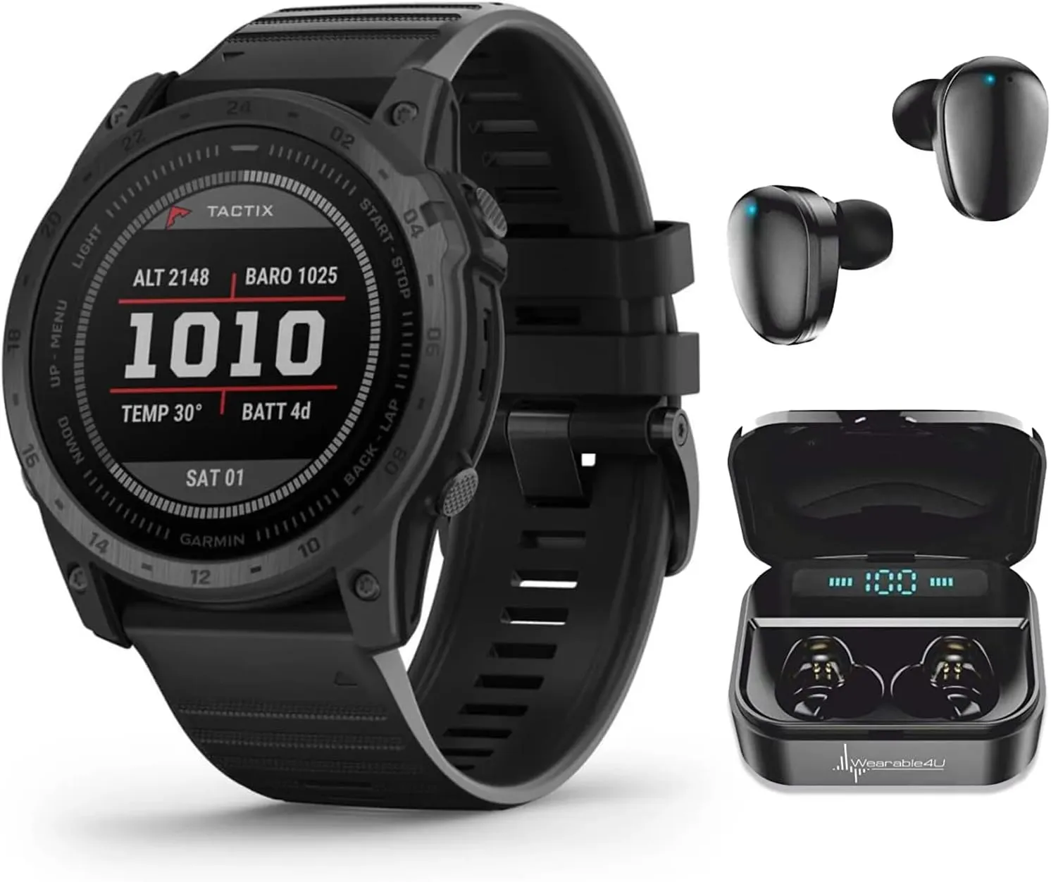 Wearable4U - Garmin tactix 7 GPS Tactical Smartwatch with Bundle (tactix 7 Standard, Black Earbuds)
