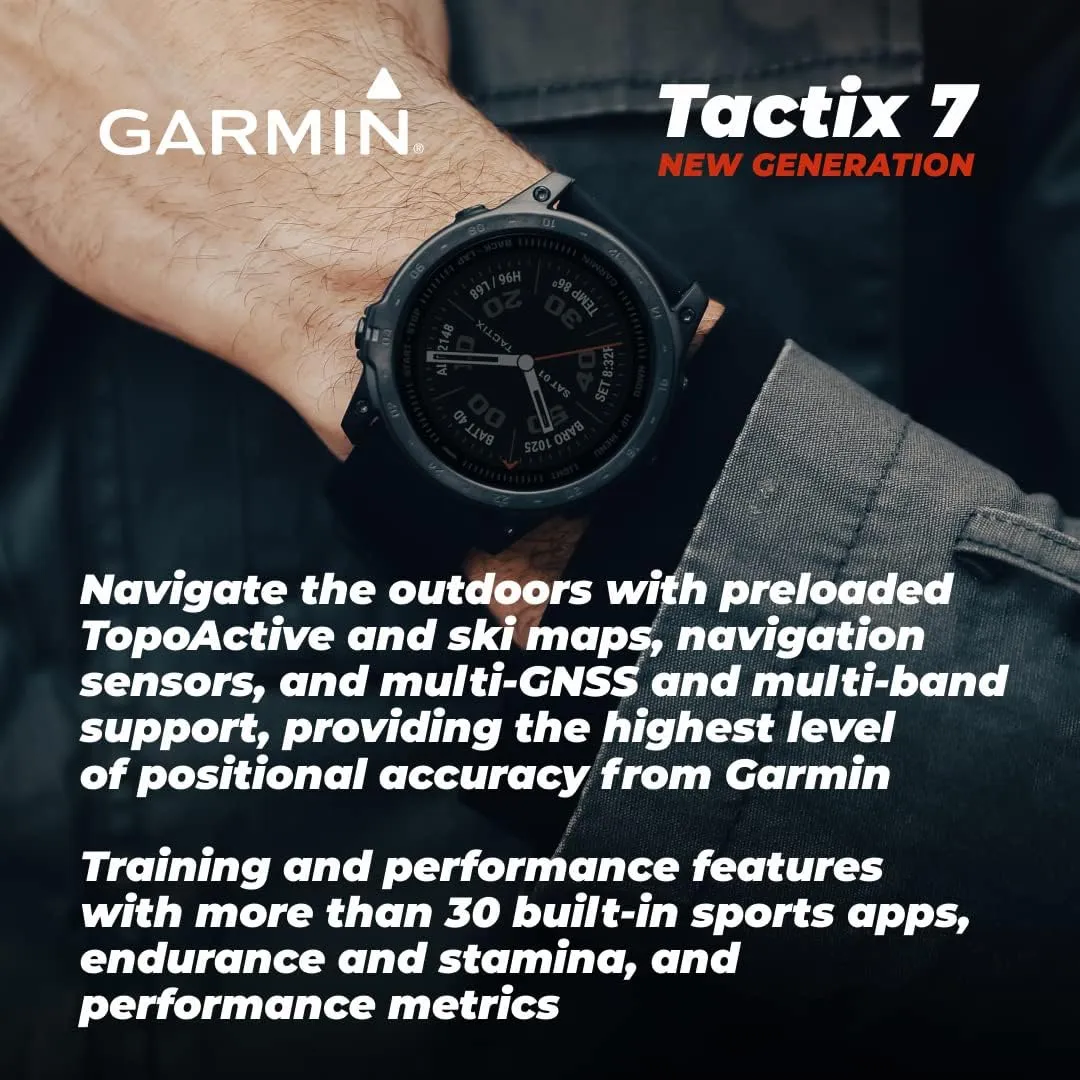 Wearable4U - Garmin tactix 7 GPS Tactical Smartwatch with Bundle (tactix 7 Standard, Black Earbuds)