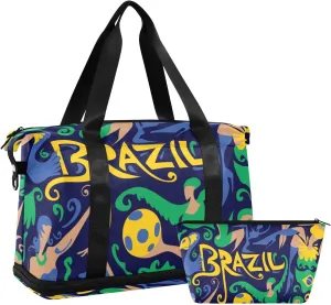 Weekender Bag Set Brazil Carnival Sport Travel Duffel Bag Large Tote Bag with Shoe Compartment