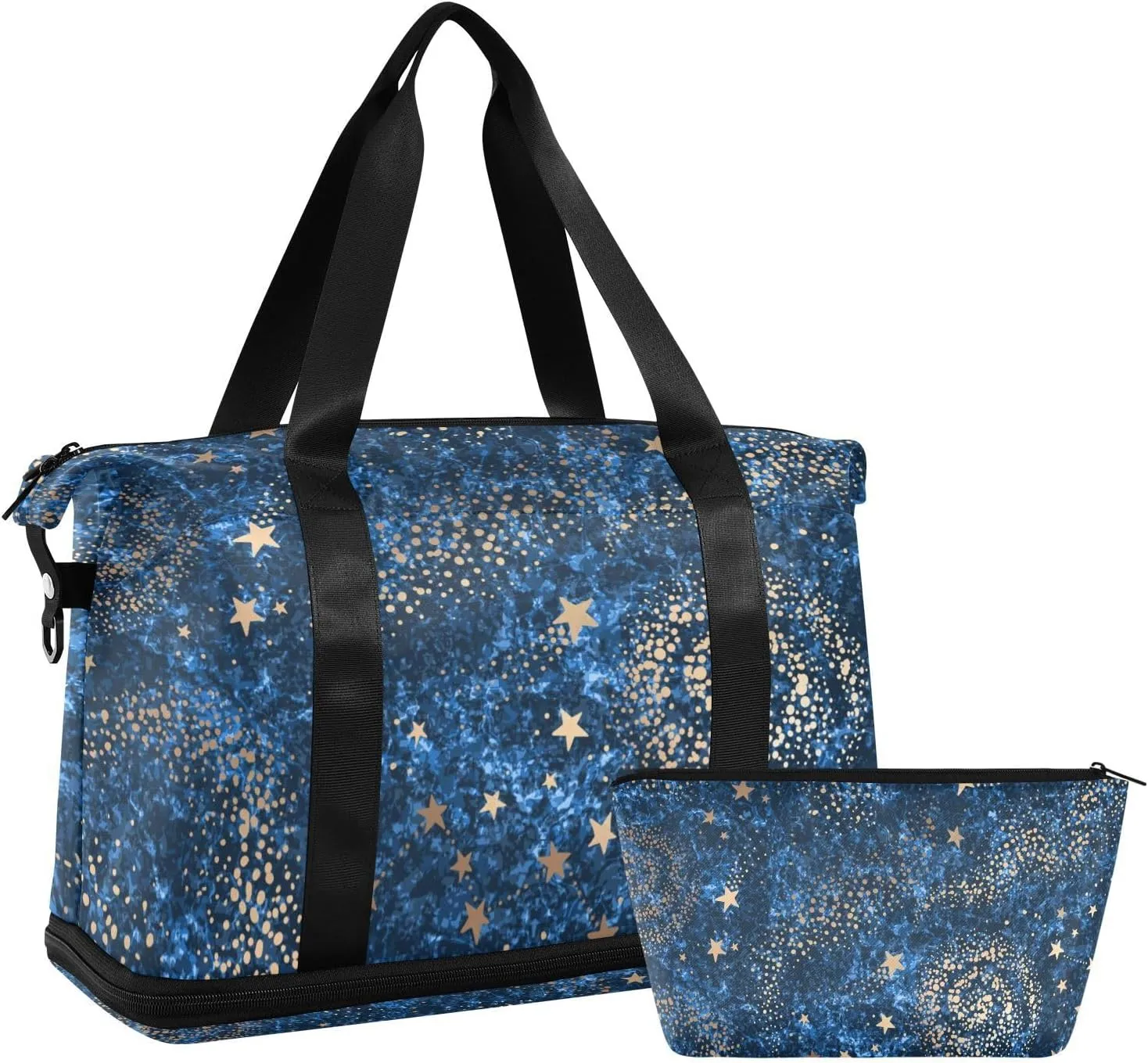 Weekender Bag Set Space Galaxy Blue Nebula Sport Travel Duffel Bag Large Tote Bag with Shoe Compartment