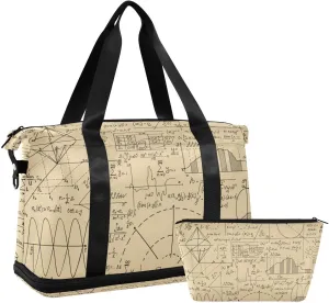 Weekender Bag Set Vintage Scientific Math Formulas Sport Travel Duffel Bag Large Tote Bag with Shoe Compartment