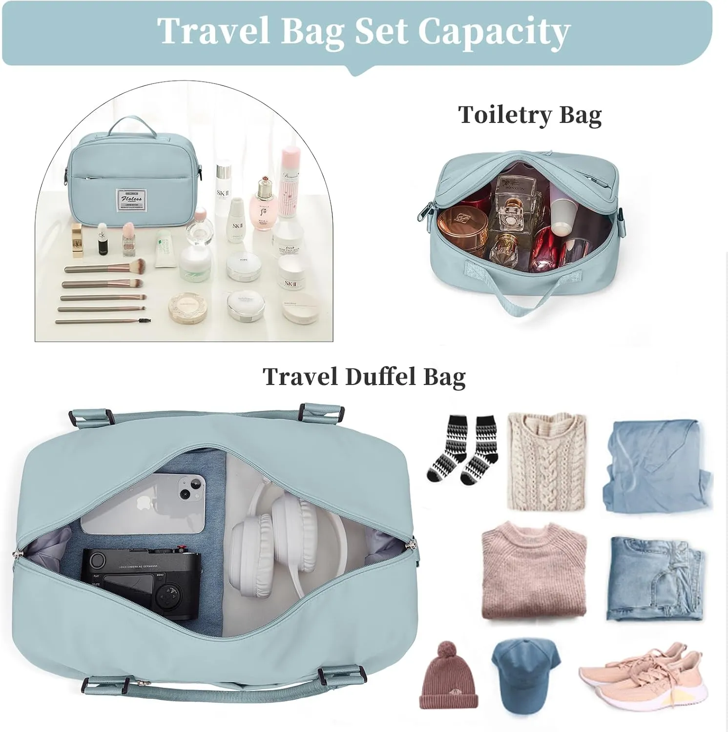 Weekender Bags for Women,Overnight Travel Duffel Bag,Personal Item Travel Bag with Shoes Compartment,Gym Bag,3pcs set