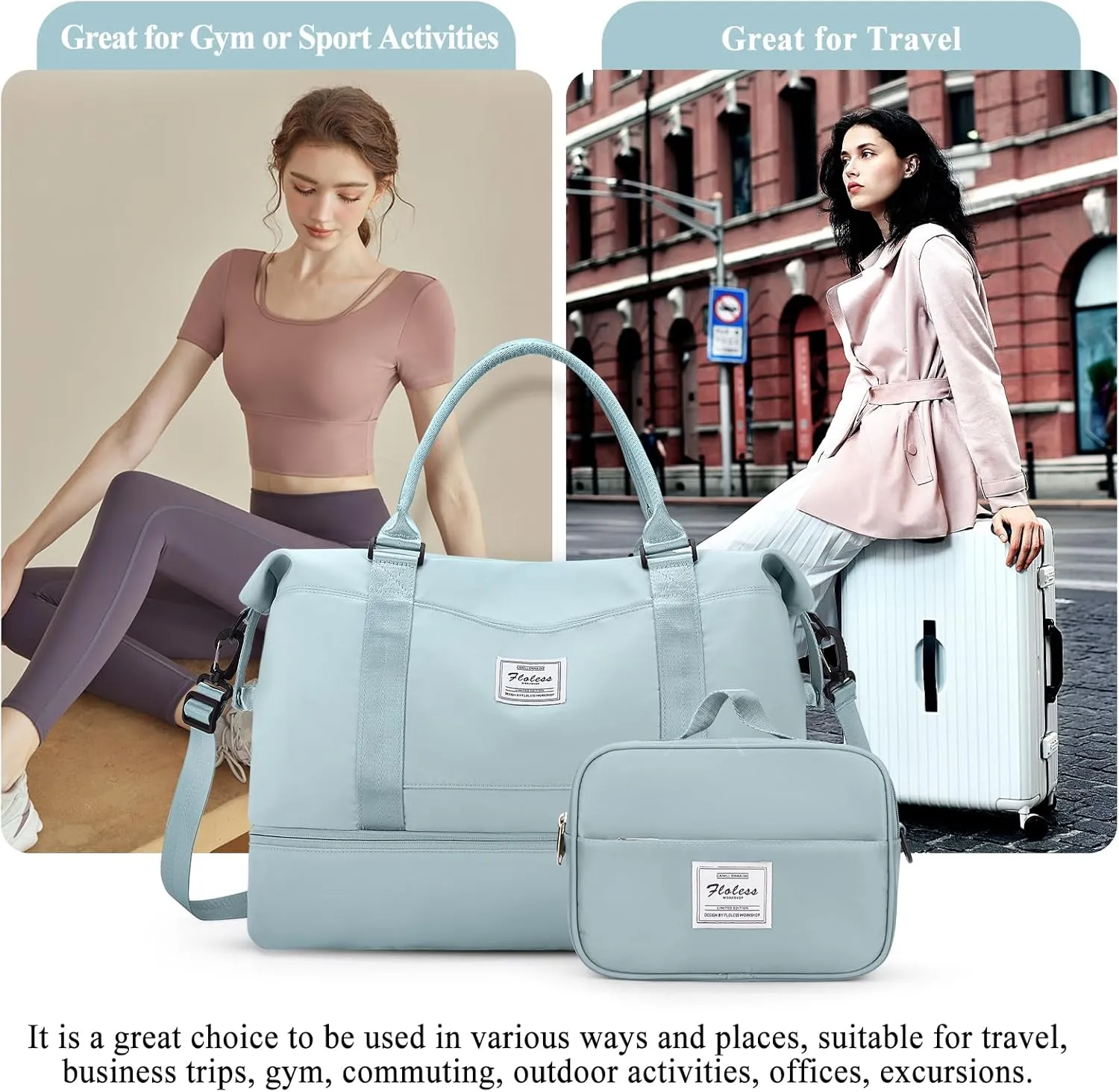 Weekender Bags for Women,Overnight Travel Duffel Bag,Personal Item Travel Bag with Shoes Compartment,Gym Bag,3pcs set