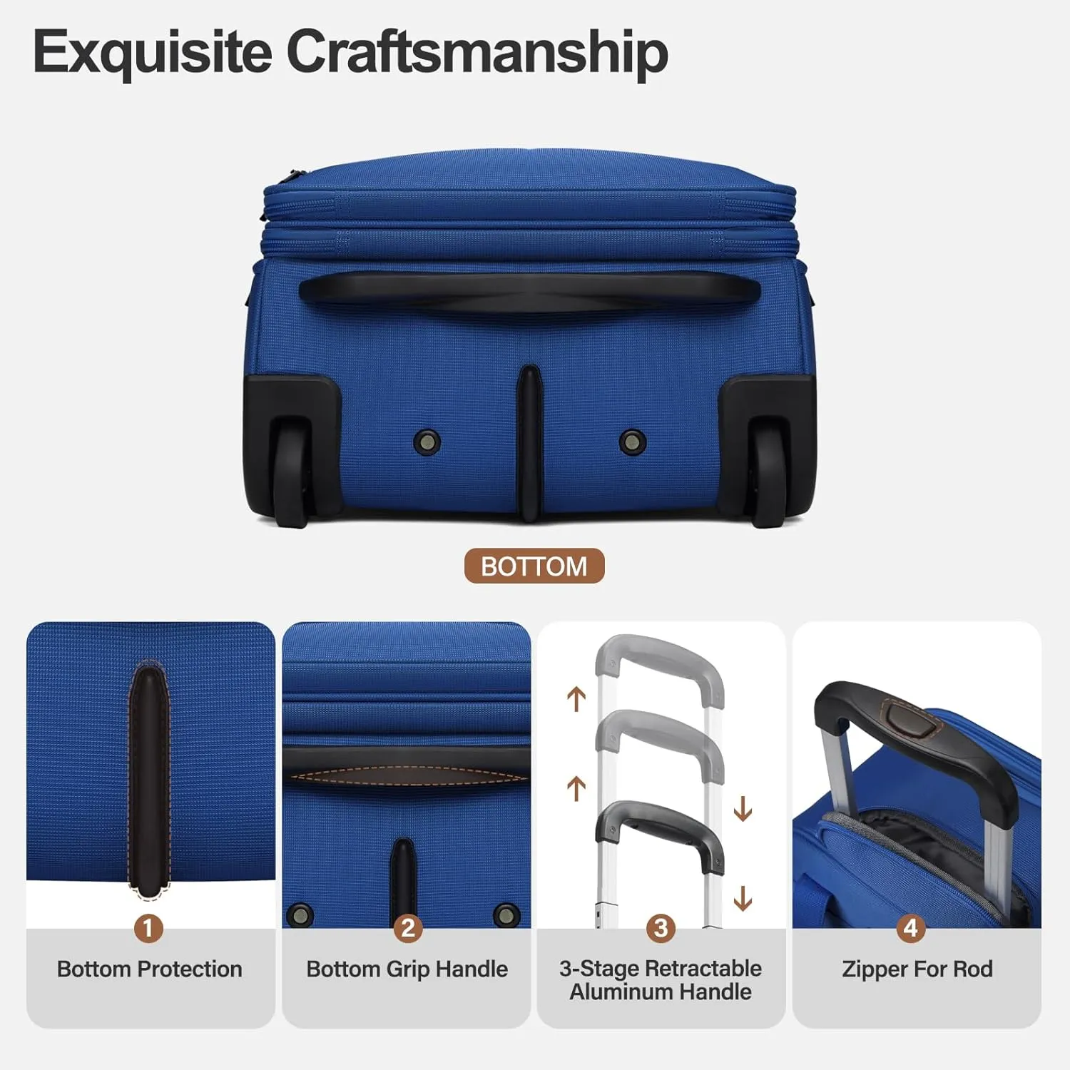 Weekender Overnight 16-Inch Underseat Carry-on Luggage With Wheels Soft Sided Lightweight Small mini Suitcase Bag with 15.6" Laptop Compartment for Women and Men,Blue