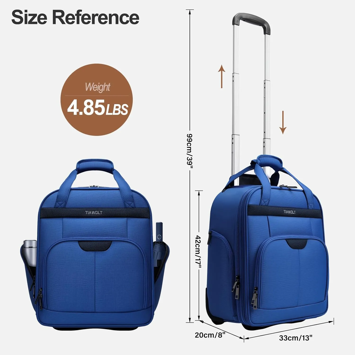 Weekender Overnight 16-Inch Underseat Carry-on Luggage With Wheels Soft Sided Lightweight Small mini Suitcase Bag with 15.6" Laptop Compartment for Women and Men,Blue