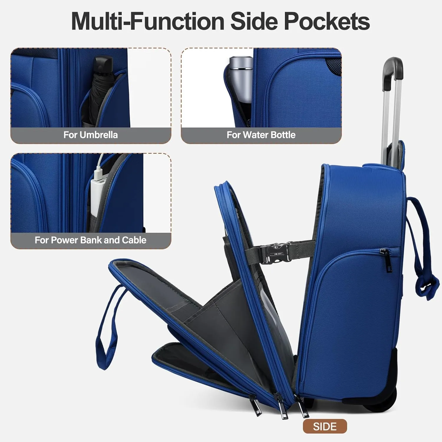 Weekender Overnight 16-Inch Underseat Carry-on Luggage With Wheels Soft Sided Lightweight Small mini Suitcase Bag with 15.6" Laptop Compartment for Women and Men,Blue