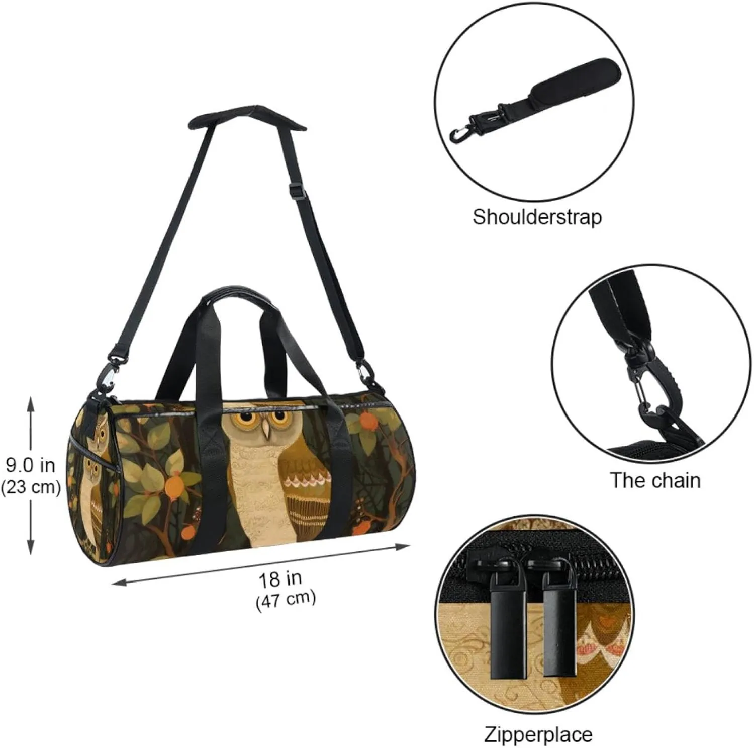 Weekender Travel Bag,Small Gym Bag,Branch Cute Owl,Gym Duffle Bag