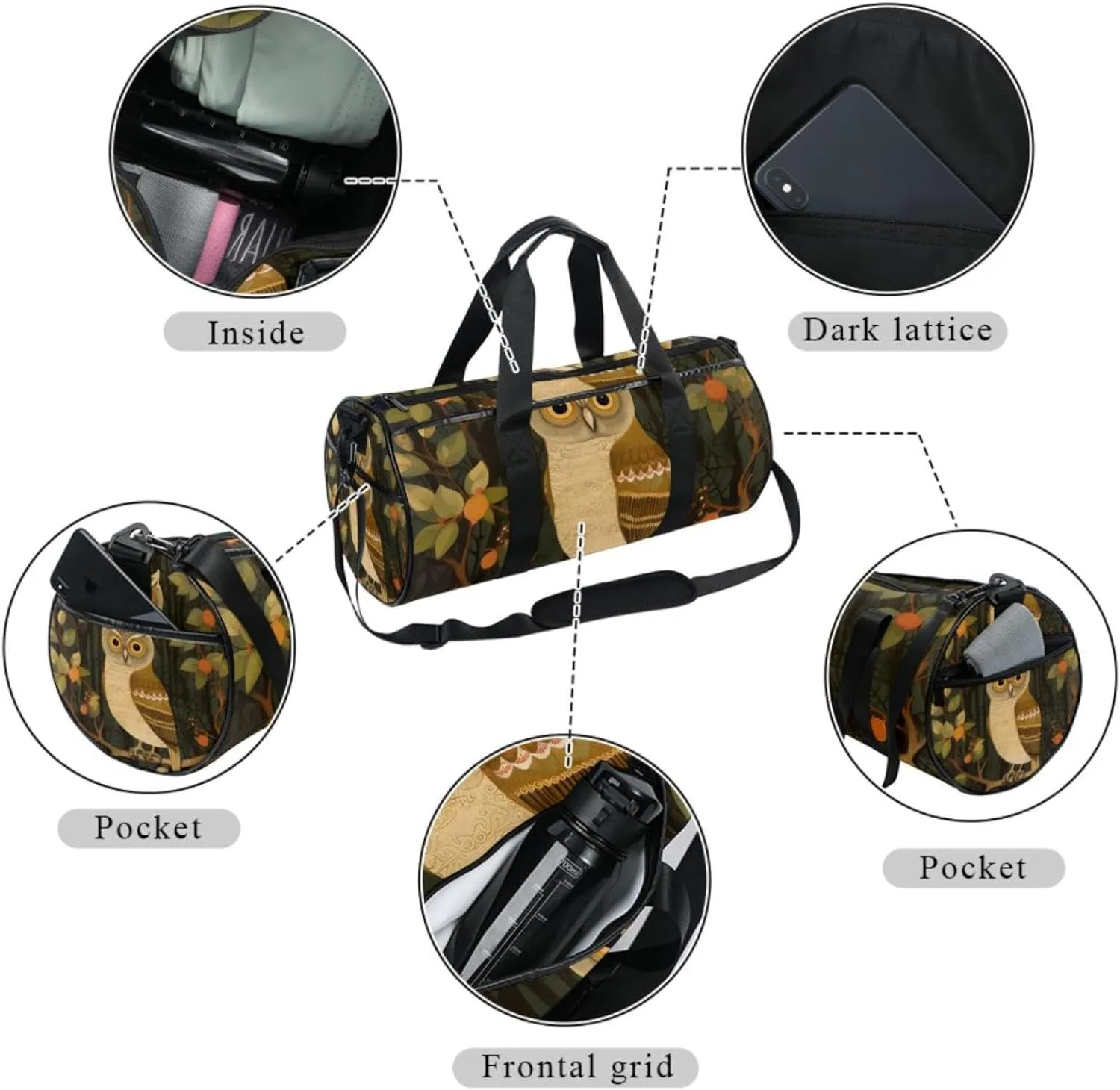 Weekender Travel Bag,Small Gym Bag,Branch Cute Owl,Gym Duffle Bag