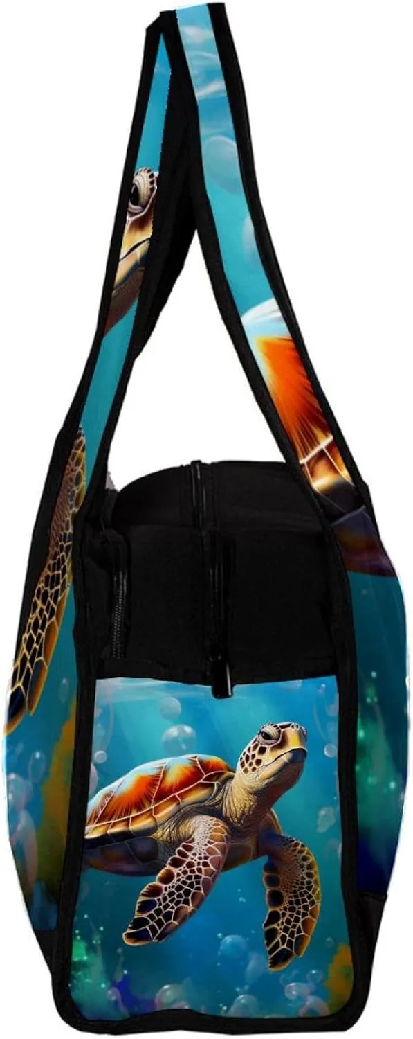 Weekender Travel Bag,Small Gym Bag,Bubble Blue Sea Turtle,Gym Duffle Bag