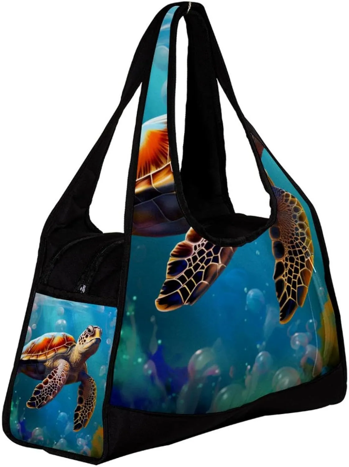 Weekender Travel Bag,Small Gym Bag,Bubble Blue Sea Turtle,Gym Duffle Bag
