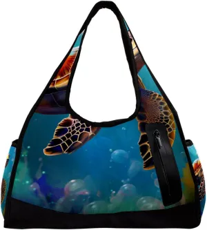 Weekender Travel Bag,Small Gym Bag,Bubble Blue Sea Turtle,Gym Duffle Bag