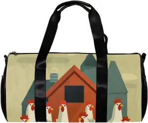 Weekender Travel Bag,Small Gym Bag,Cartoon Chickens Rooster,Gym Duffle Bag