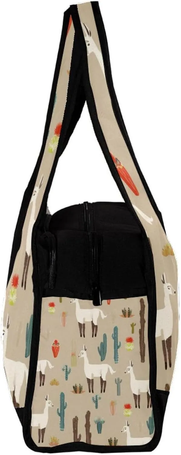 Weekender Travel Bag,Small Gym Bag,Cartoon Llamas Plant Flowers,Gym Duffle Bag