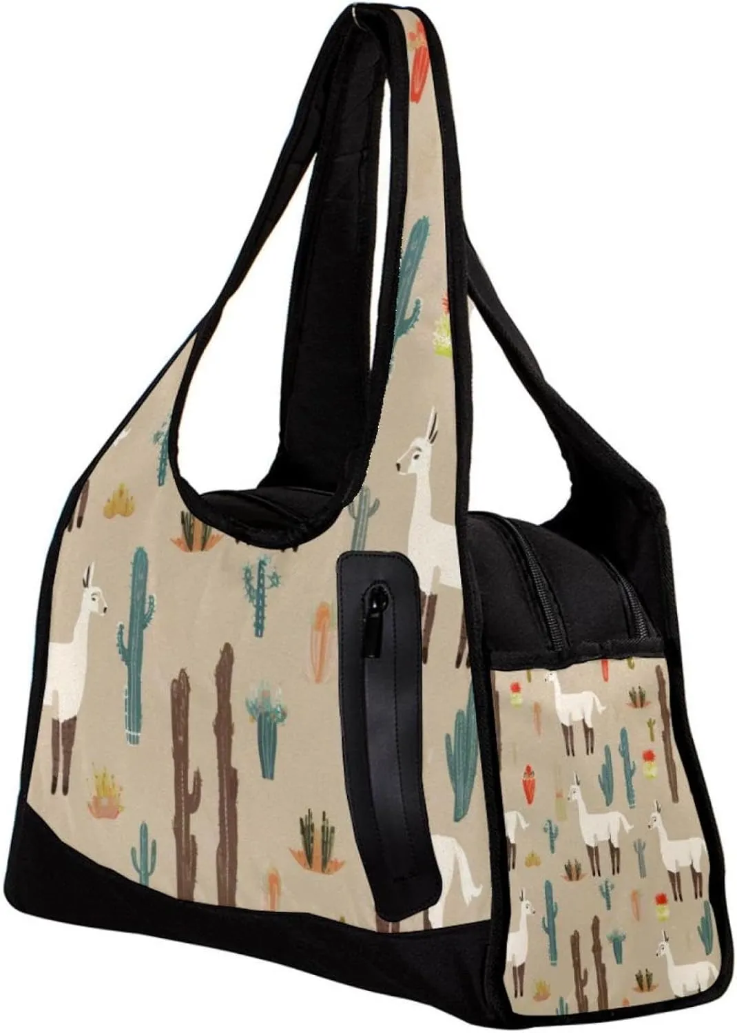 Weekender Travel Bag,Small Gym Bag,Cartoon Llamas Plant Flowers,Gym Duffle Bag