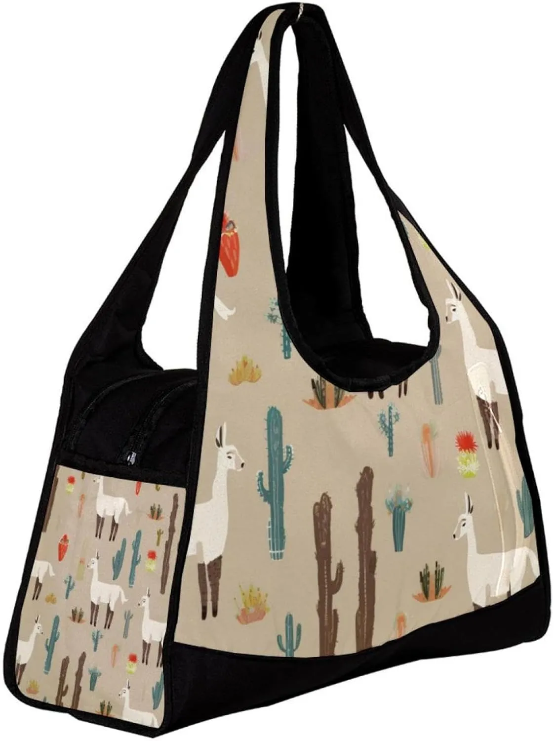 Weekender Travel Bag,Small Gym Bag,Cartoon Llamas Plant Flowers,Gym Duffle Bag